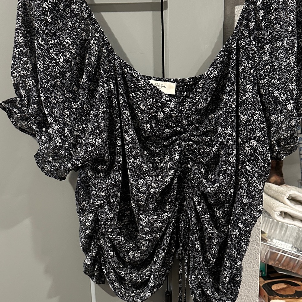 Altar'd State Black Floral Ruched Blouse